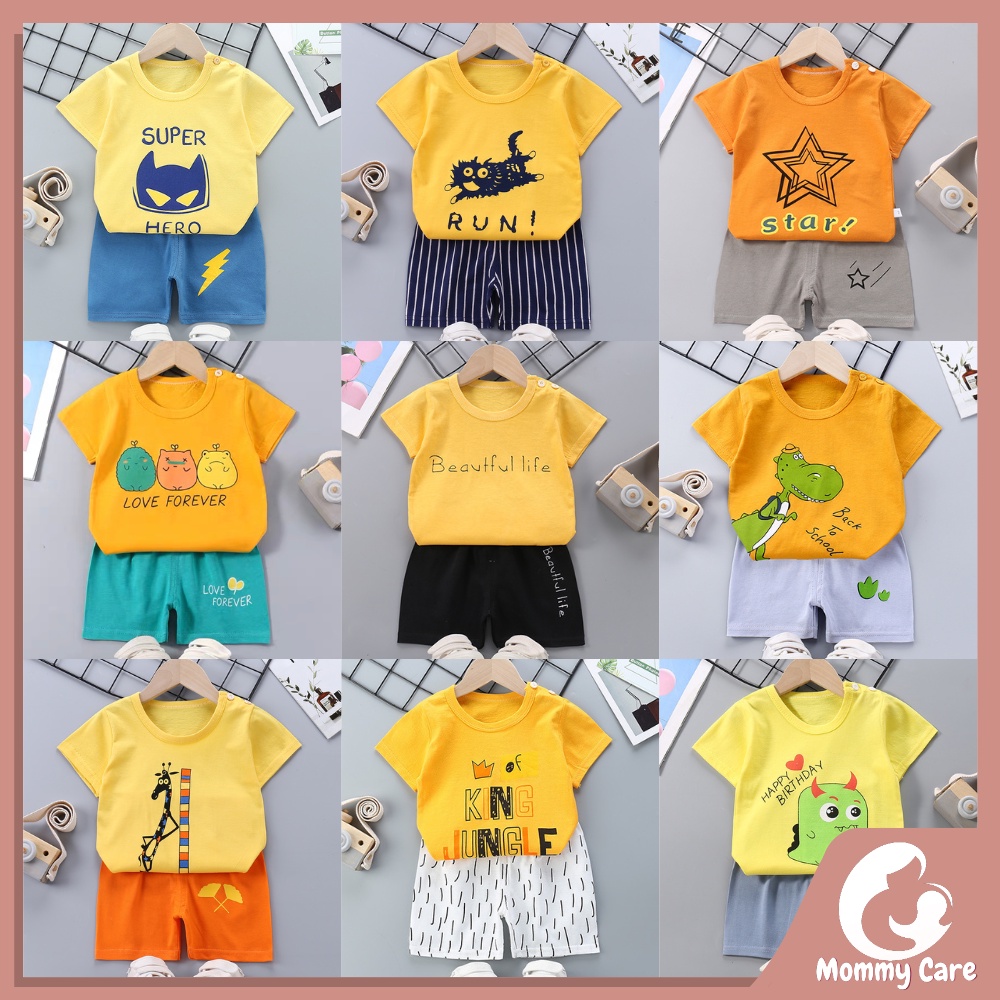 MOMMYCARE SETELAN ANAK BAHAN KAOS LENGAN PENDEK CELANA PENDEK BAJU BAYI LAKI LAKI BAJU BAYI PEREMPUAN STELAN BAYI STELAN ANAK IMPORT KOREA 0 4 TAHUN SETELAN BAYI  #B45 - #B54