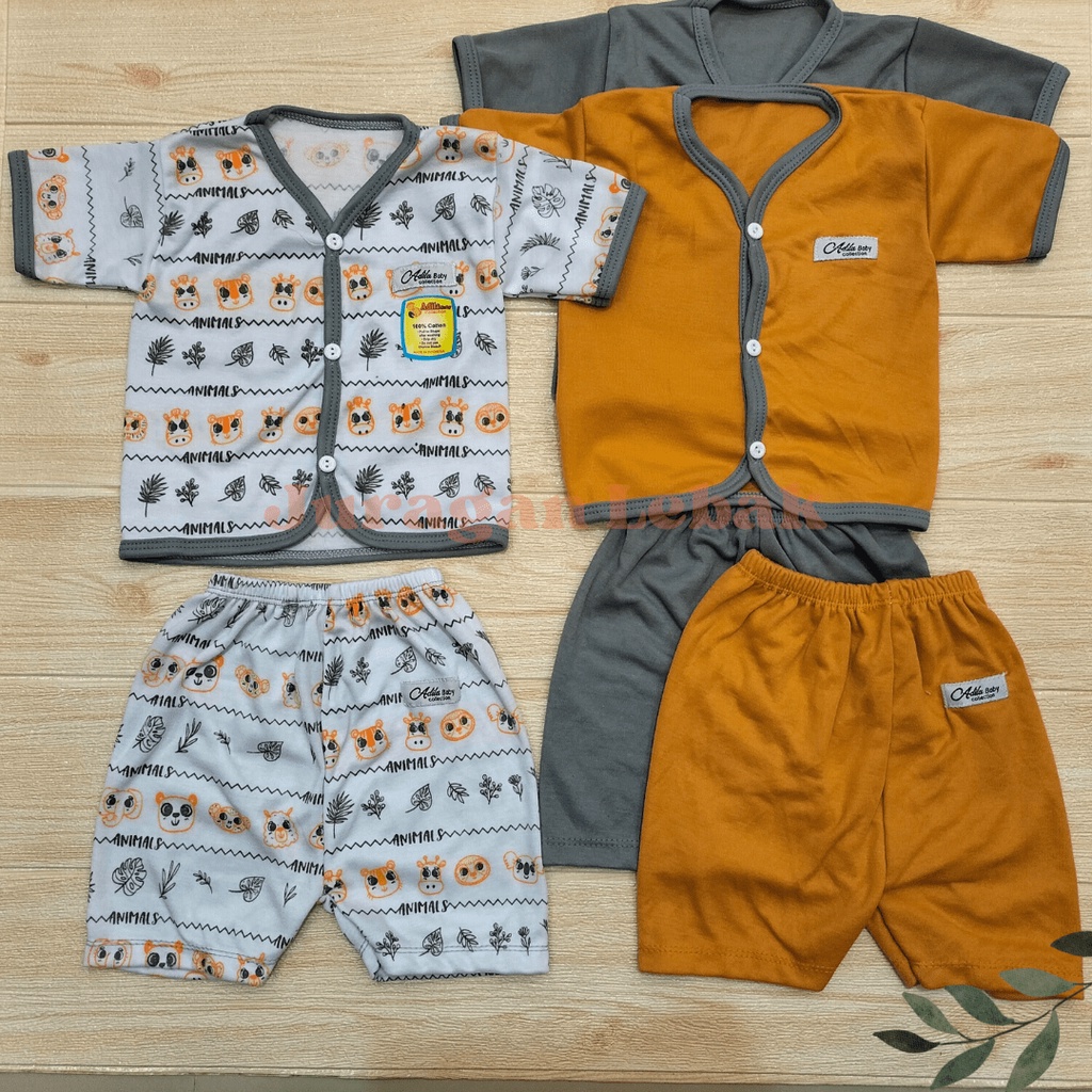 Paket Lahiran 18Pcs, Setelan Baju Bayi Baru Lahir Kekinian Motif Animal kombinasi warna Abu dan Mustard Baby Gift Set - Juragan Lebak