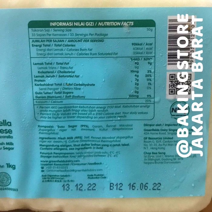 

T0P KEJU MOZARELLA GREENFIELDS 1 KG MOZARELLA CHEESE GREENFIELDS NICE