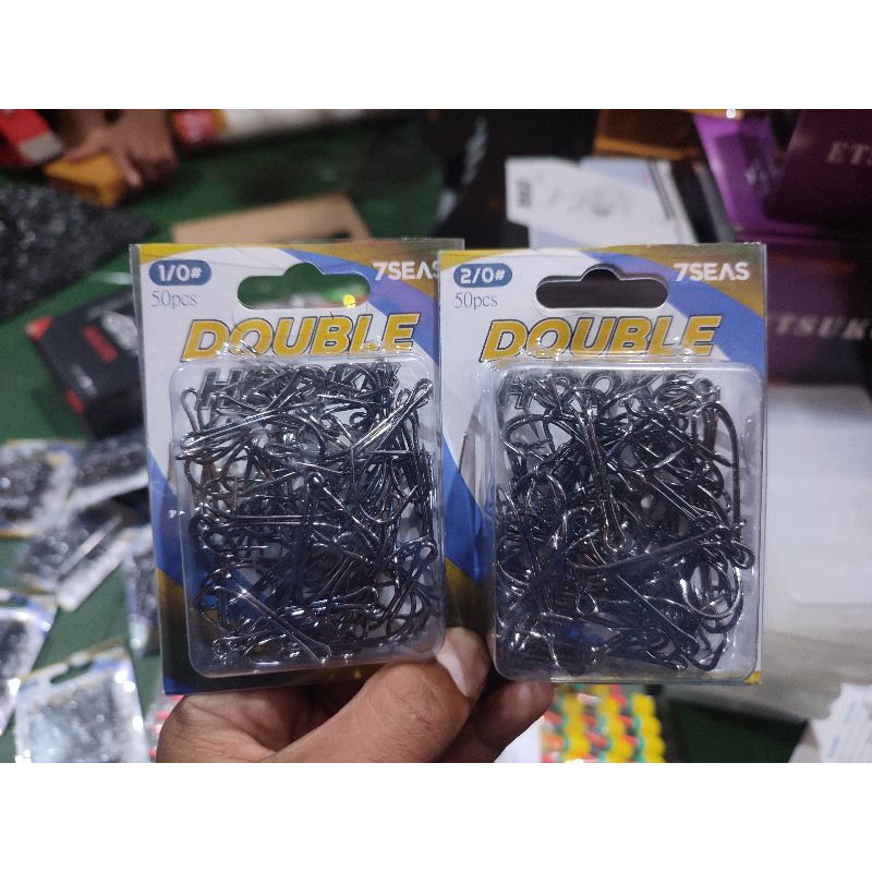 DOUBLE HOOK 1/0  2/0 60% Sekotak 50pcs