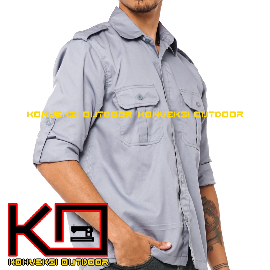 BAJU KEMEJA PDL LAPANGAN OUTDOOR INDOOR PRIA LENGAN PANJANG - Seragam Kerja Kantor Group Kemeja Lapangan Outdoor Gunung Taktikal Comunitas Kemeja Dinas PDH PNS Cargo Safari Paspampres Security Satpam Tactical Americand Drill American America - Warna Abu