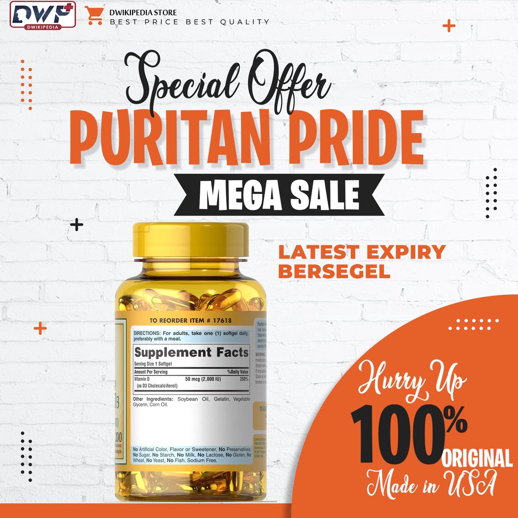 Puritan Pride Vitamin D3 - 2000 IU (50mCg) - 200 softgels