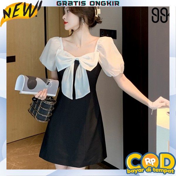 Gaun Pesta Korean Style Party Dress Wanita Kondangan Imlek Polos Cewek Dres Natal Kekinian Gaun Simp