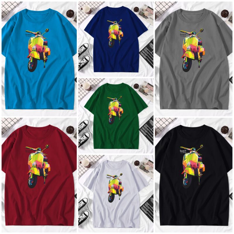 ATASAN KAOS COWOK JUMBO T-SHIRT PRIA LENGAN PENDEK MOTIF DTF VESPA KUNING KEREN