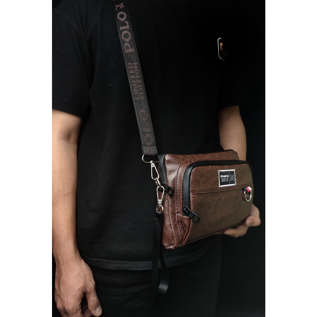 Tas Selempang Dompet Kulit PU Leather Polo Amstar Waterproof Clutch Bag Tas Tangan  Tas Selempang Tas Pria Wanita Tas Masa Kini