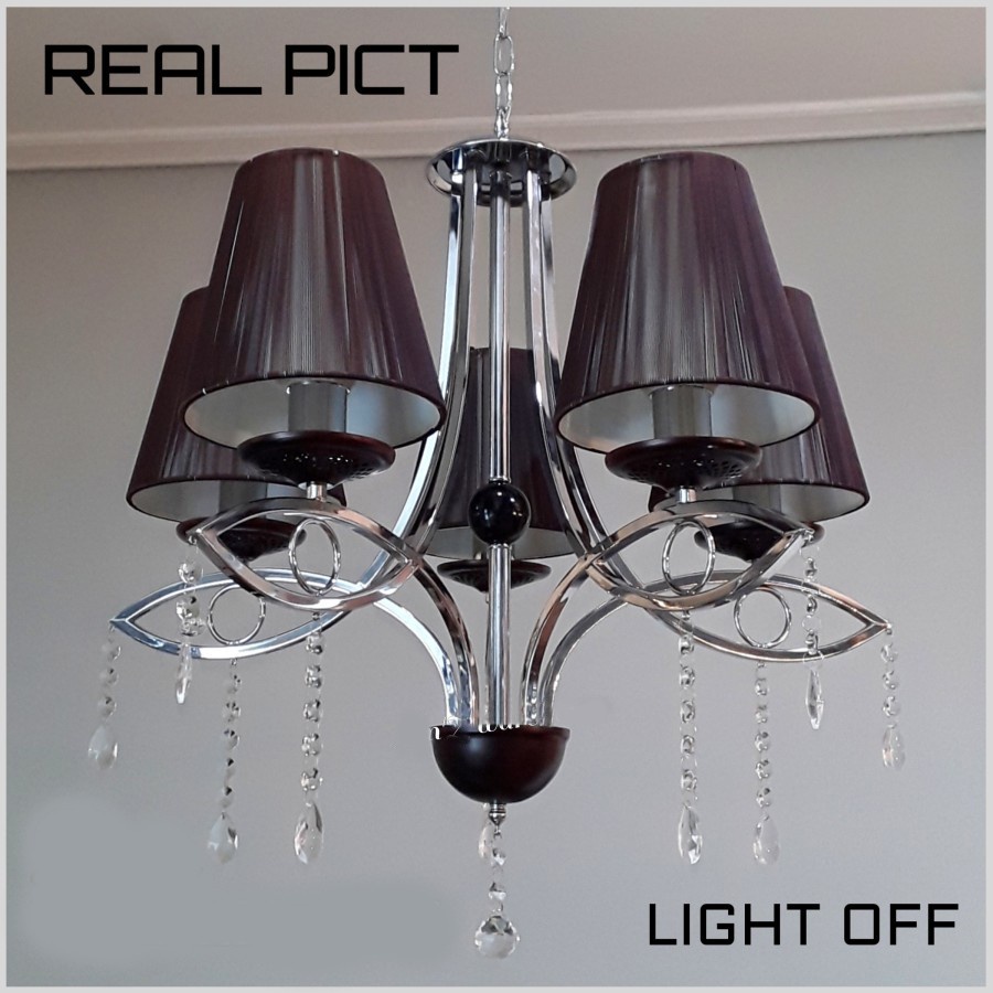 Lampu hias gantung kap kristal MINIMALIS CRYSTAL 5 LAMPSHADE dark brown chandelier elegan light livi