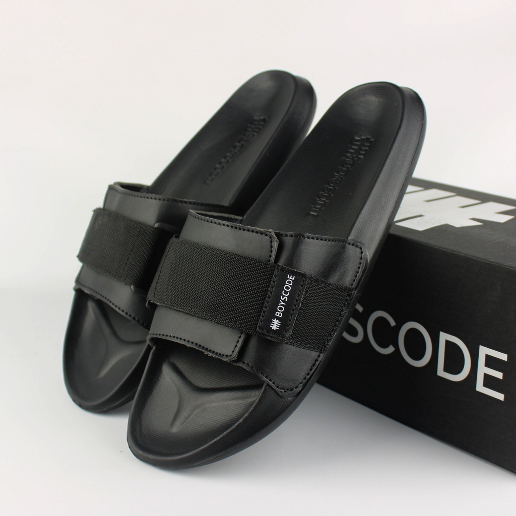 Sendal Selop Pria Distro Strap Boyscode Ethernal Original Fullblack / Sendal Slide Pria / Sendal Slip On