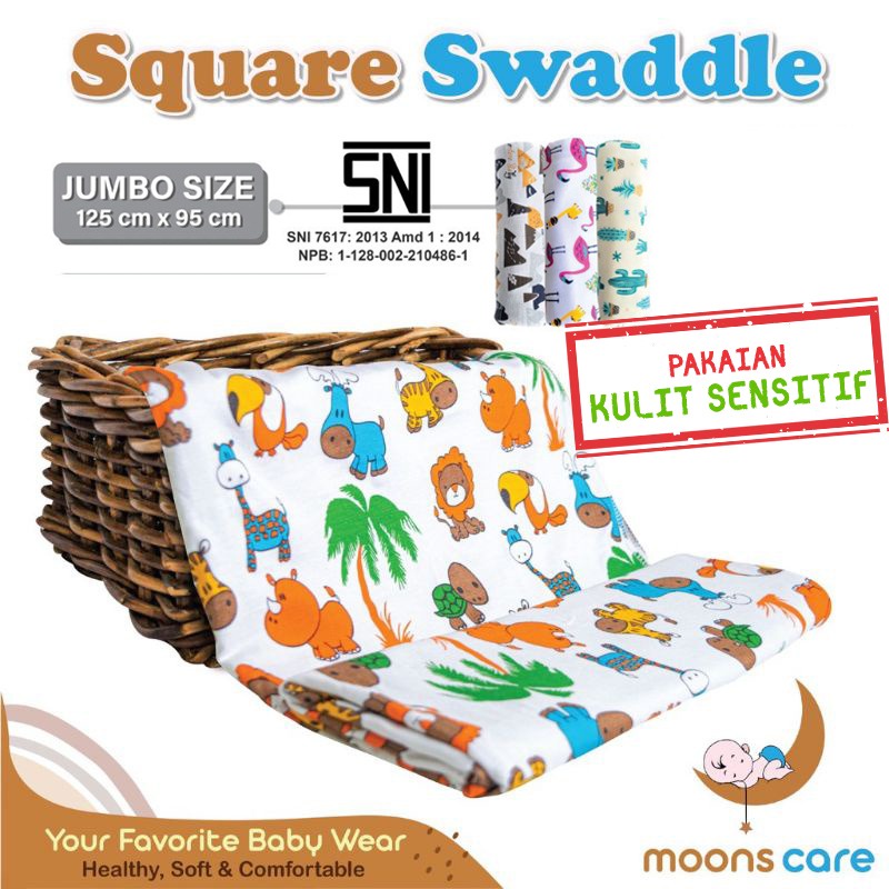 SNI Bedong Segi Empat Jumbo 125x95 Cm Bedong Jumbo Bedong Square/ Bedong motif moons