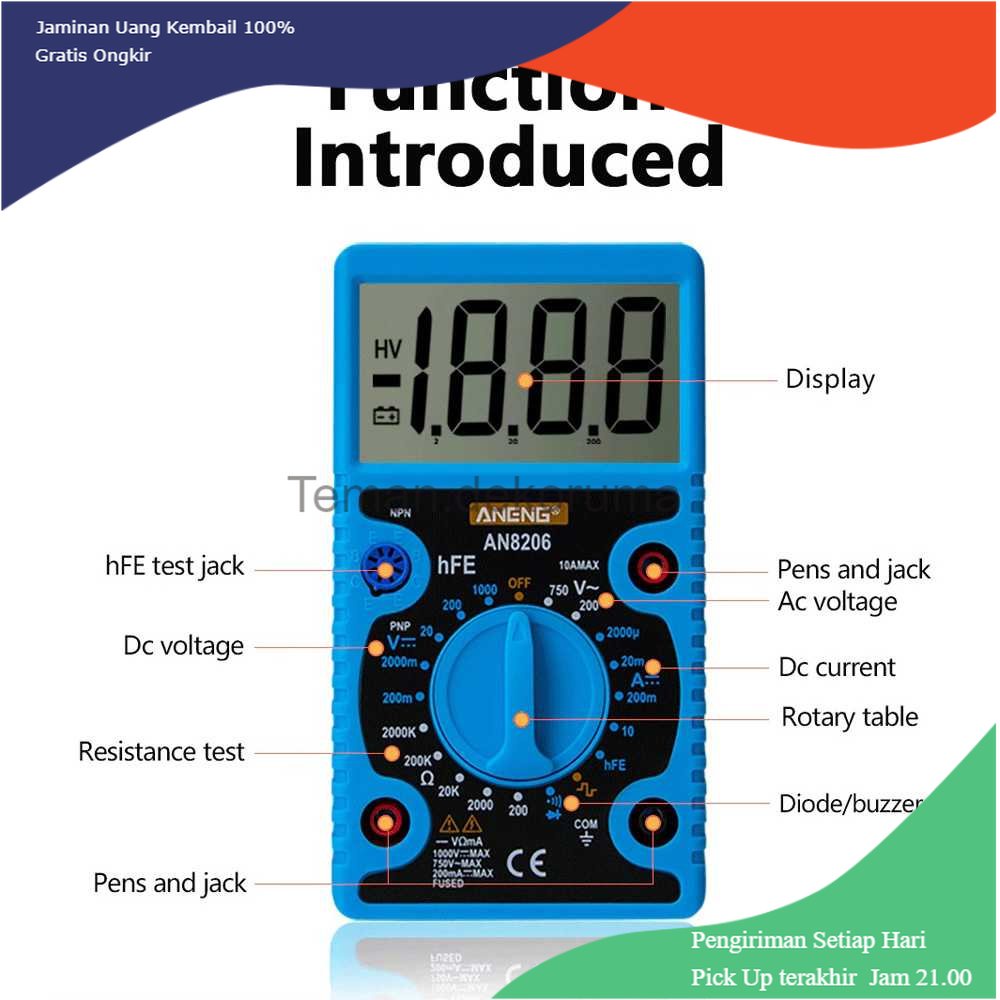 TD- PR2 ANENG Digital Multimeter Voltage Tester Large Screen Display - AN8206