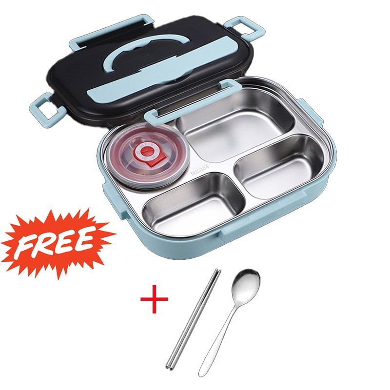 Kotak Makan 4 SEKAT / Lunch Box Stainless Tahan Panas Dan Anti Tumpah