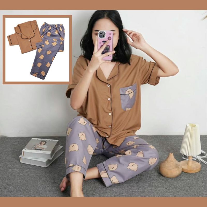 SETELAN BAJU TIDUR WANITA - PIYAMA ONE SET CUTE BEAR