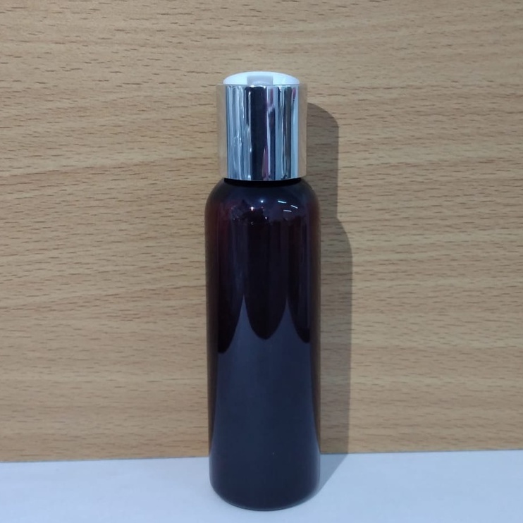 Botol plastik PET 100ml BR coklat amber tutup presstop luxury neck