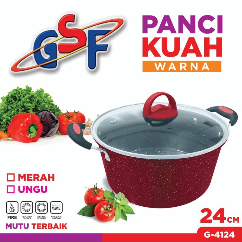 panci kuah gsf warna 24cm tutup kaca 4124 ungu merah