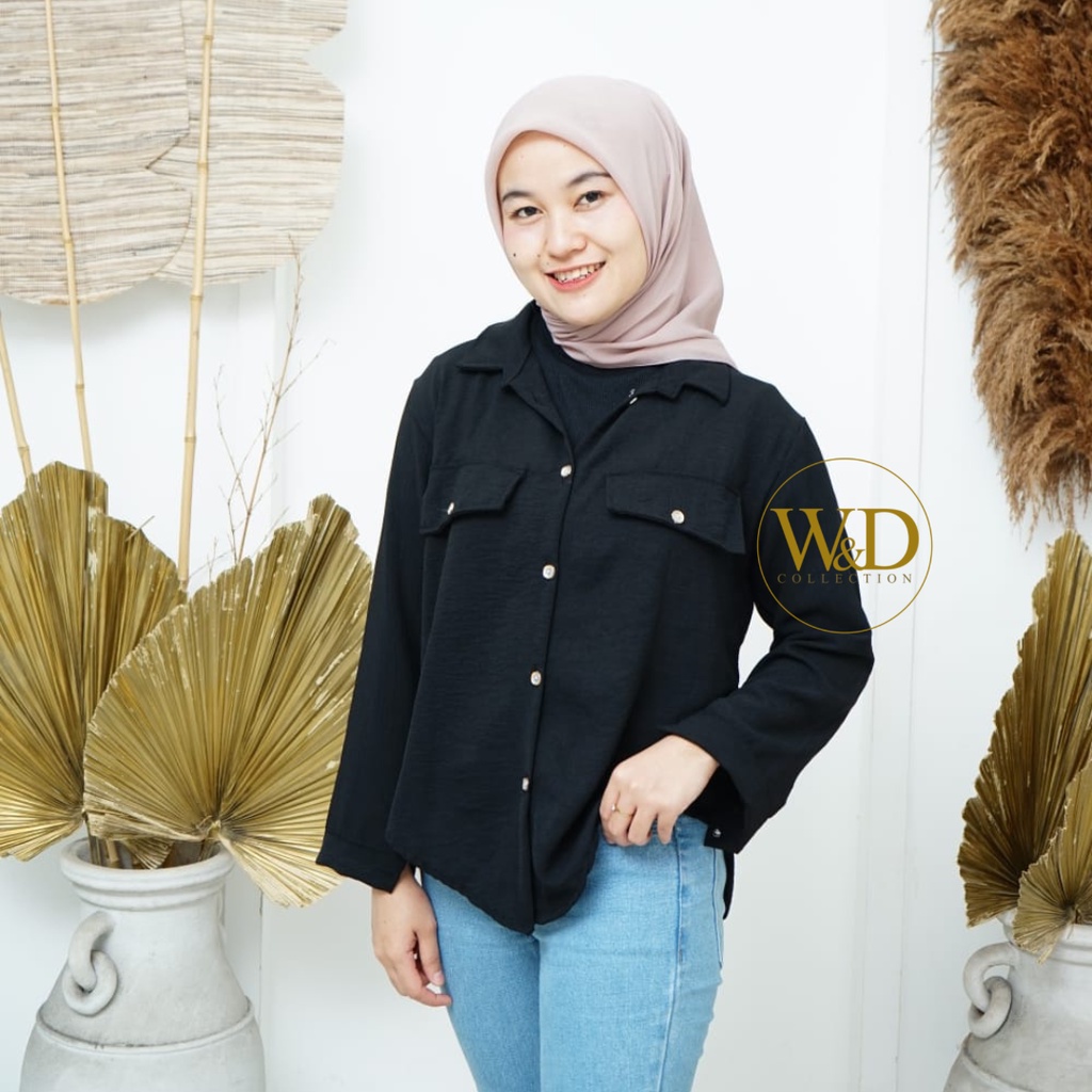 KEMEJA POLOS WANITA LENGAN PANJANG CRINKLE AIRFLOW