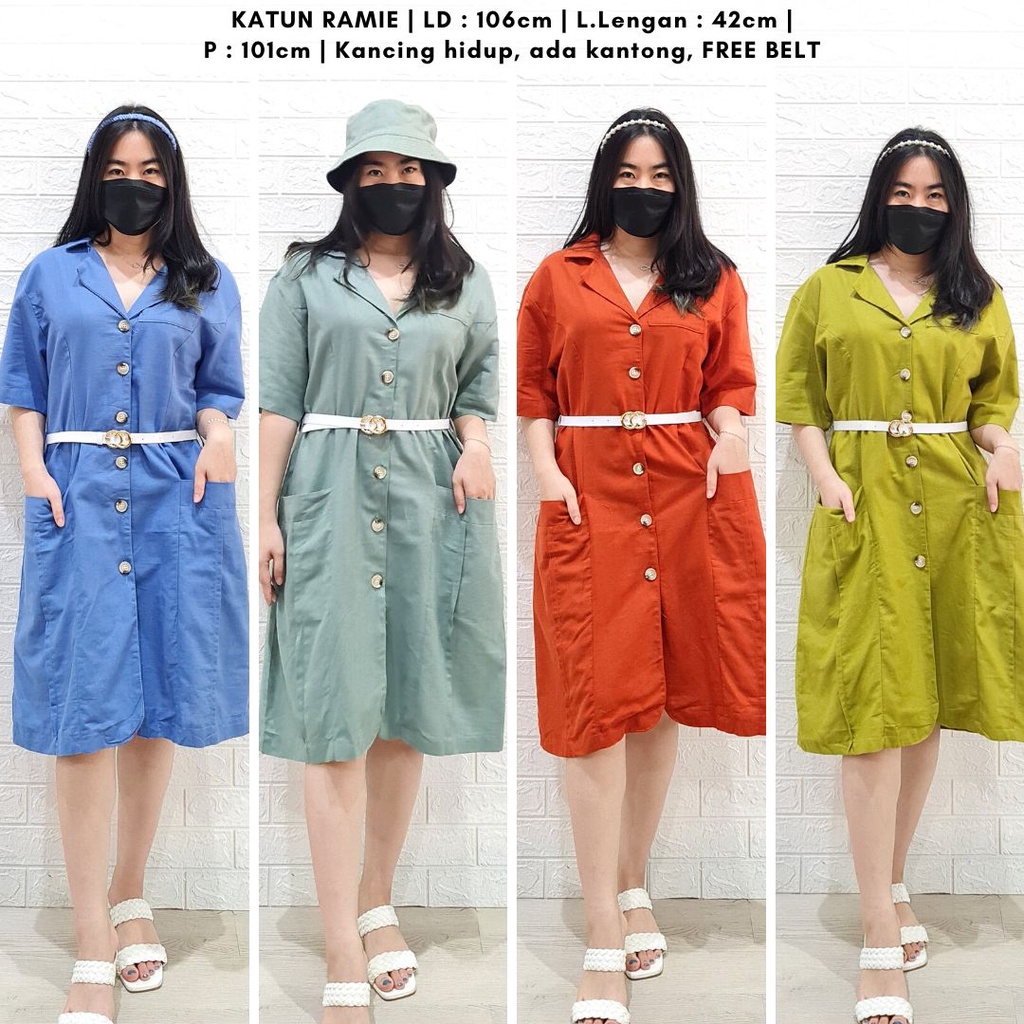 4638 jesmien button pocket belt ramie dress