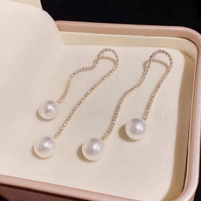 Anting Tusuk Gantung Panjang Hias Mutiara Gaya Korea Hipster Untuk Wanita