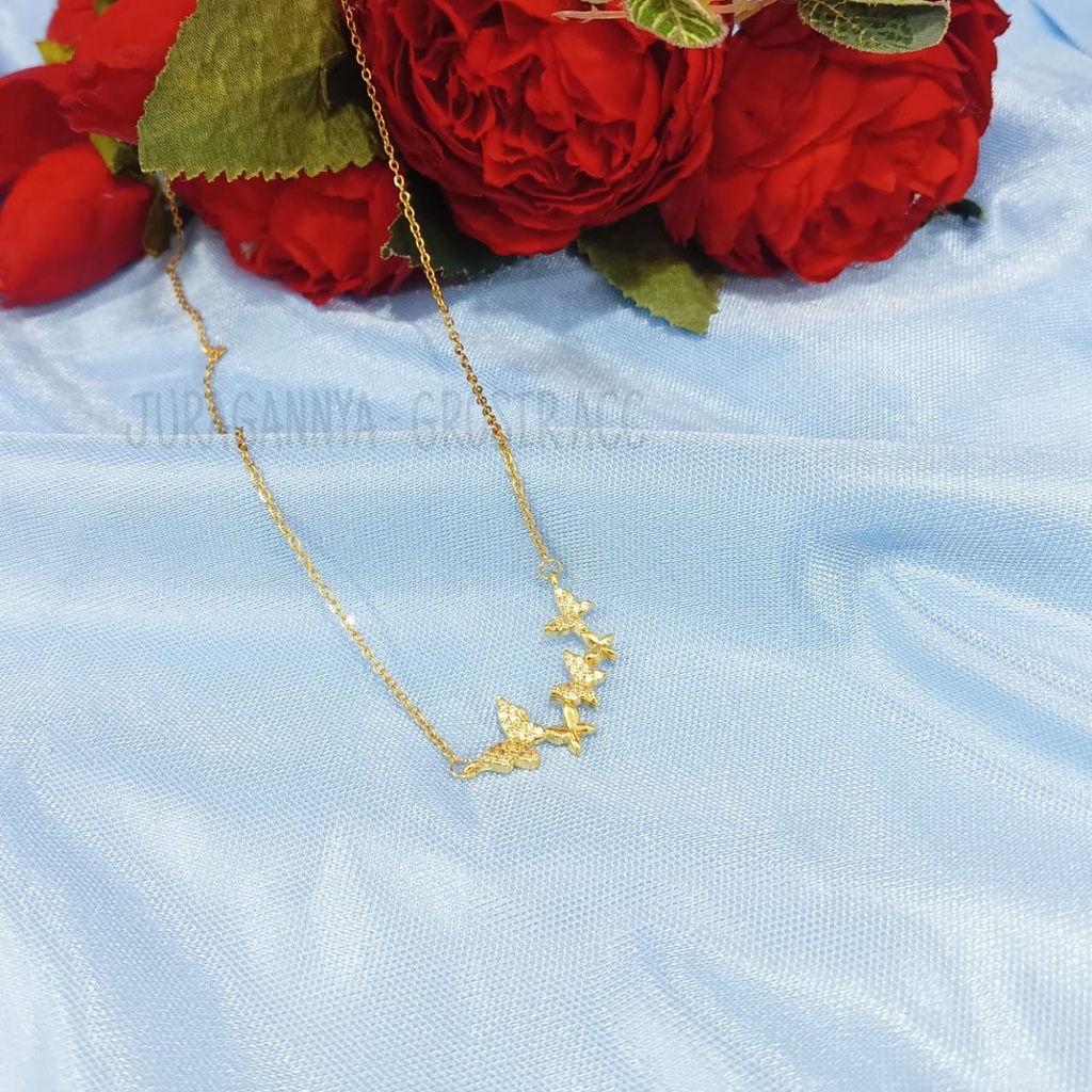 KALUNG TITANIUM BUTTERFLY GANDA MATA PERMATA MEWAH ANTI KARAT&amp;ANTI LUNTUR