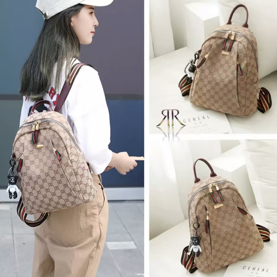 Tas Ransel Wanita Fashion Perempuan Korea Motif Mocca Ransel Free Boneka