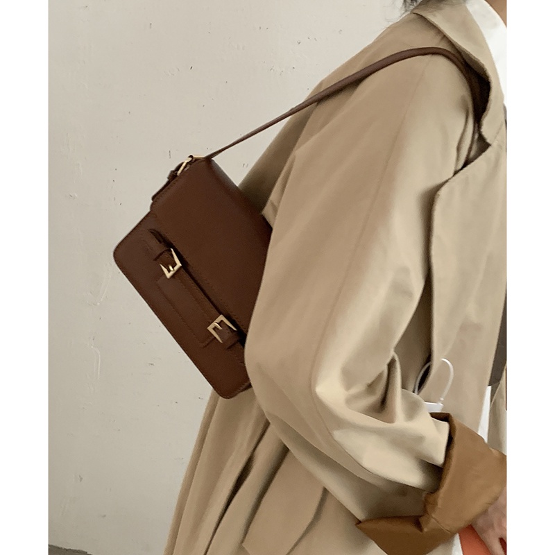 Suhao French niche tas ketiak wanita 2021 baru trendi fashion retro tas persegi kecil gaya Barat all-match ins messenger bag