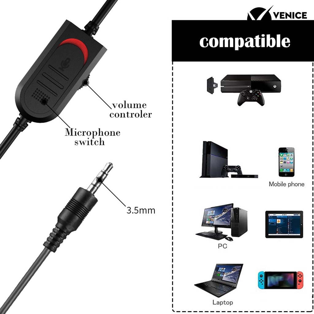 (VNEP) (Berkabel) Headphone Kualitas Suara Luar Biasa Nyaman Dipakai Headset Stereo Gaming Ergonomis yang dipasang di kepala untuk PS4