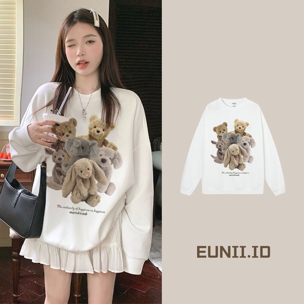 Sweater Lengan Panjang Cartoon Plush Bear Korean Style/Hoodie Oversize/Baju Wanita/Switer Wanita