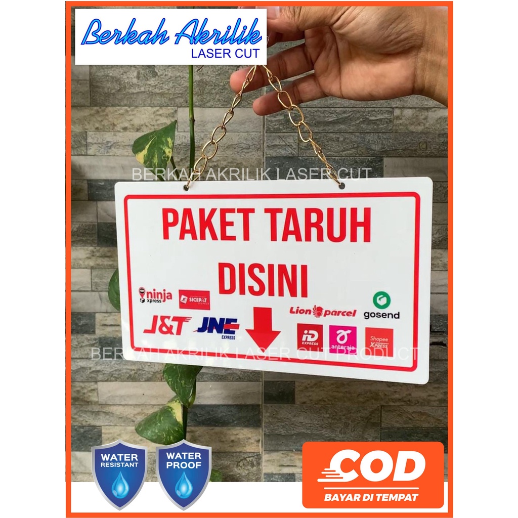 PAKET TARUH DISINI PAKET SIMPAN DI SINI BAHAN ACRYLIC WATERPROOF FREE RANTAI GOLD + KOP KACA