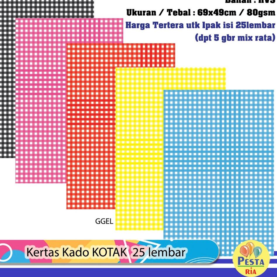 

Ready Istimewa Murah!! (1Set isi 25Lmbr) Kertas Kado Motif KOTAK, Kertas kado, Bungkus kado motif Kotak-kotak