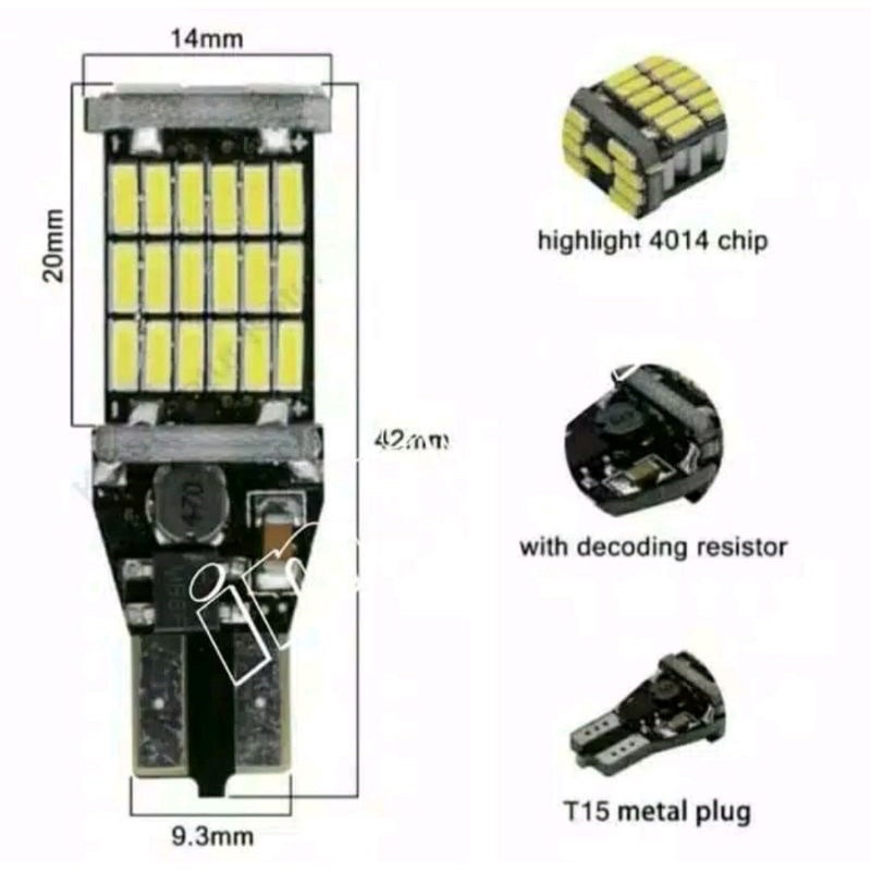 LAMPU LED MUNDUR SENJA T15 T10 W16W CANbus 45 SUPER BRIGHT ERROR FREE AC DC