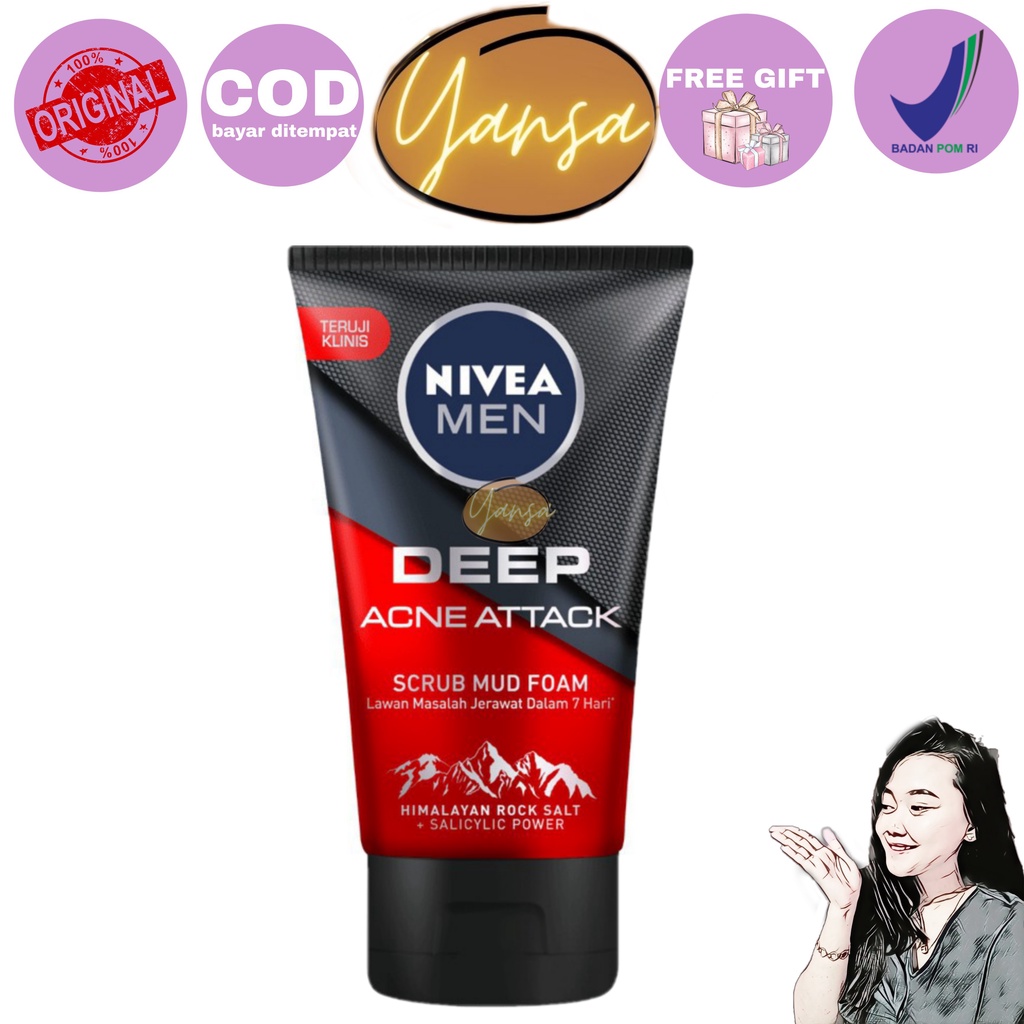 NIVEA MEN Deep Acne Attack 100ml | Scrub Mud Foam | Facial Wash | Facial Foam | BPOM