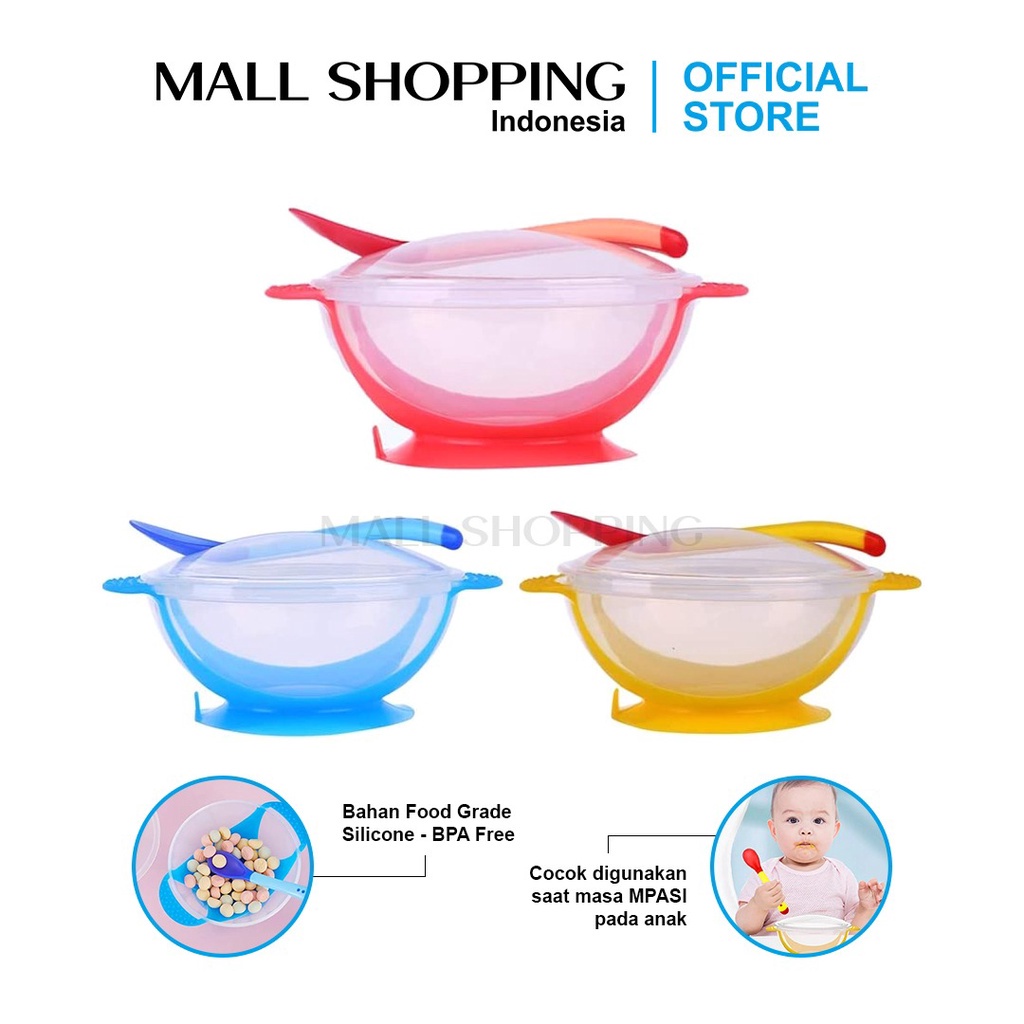 Mangkok Bayi Anti Slip Anti Tumpah Plus Sendok Sensor Anti Panas MALLSHOPPING