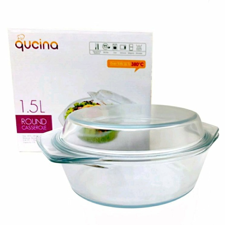 Qucina Round 1.5 Liter . Glass Round Casserol