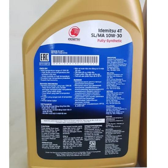 OLI MOTOR IDEMITSU SL MA 10W30 FULL SYNTHETIC 1L