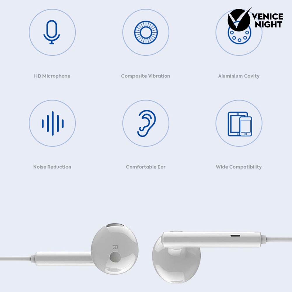 (VNEP) (Berkabel) 3.5mm Plug Setengah In-Ear HiFi Noise Reduction Earphone Headset dengan Mic