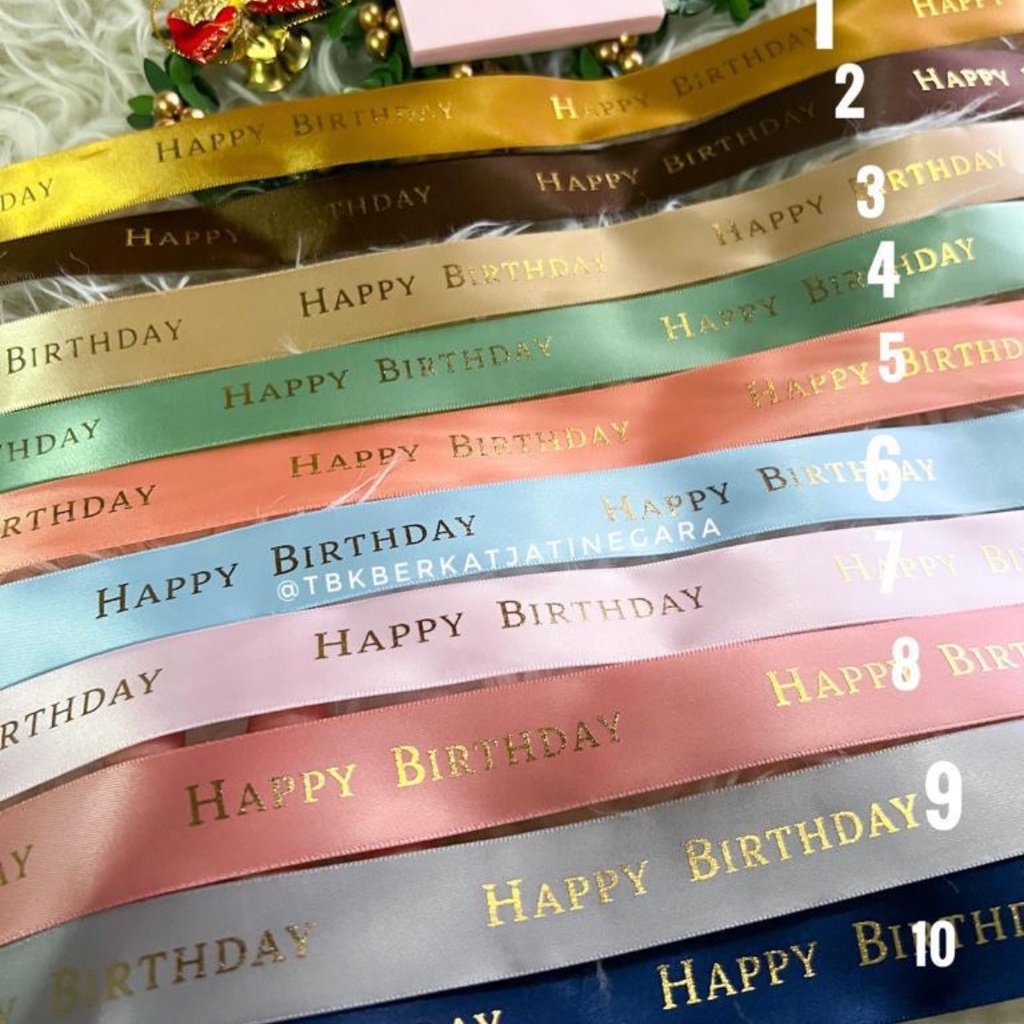 PITA SATIN 2,5 CM / PITA KADO ECERAN 1 METER &quot; HAPPY BIRTHDAY &quot; 01