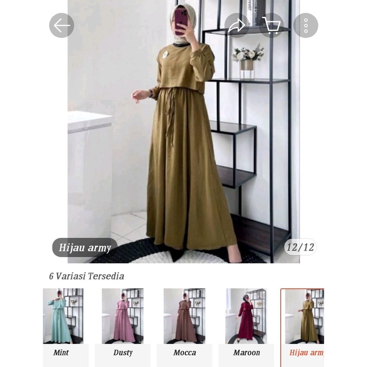 GAMIS NAFISA SET INNER TANPA LENGAN + CROP TOP TERPISAH, BAHAN CRINKLE PREMIUM