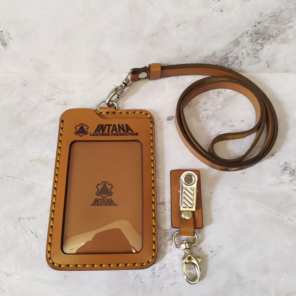 Name Tag Id Card Kulit Asli Lanyard Tali Kalung ID Card Holder custom Kulit Original