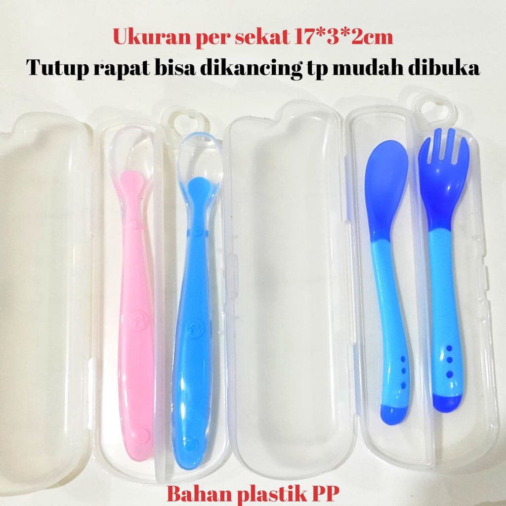 sendok sensor suhu mpasi bayi silikon silicone isi 2 | BPAFREE | RELIABLE | set sendok garpu makan bayi antisedak gagang pendek