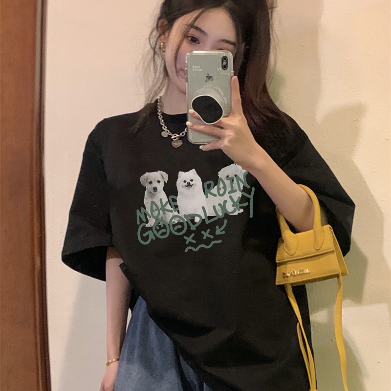 Print T-shirt Kaos Lengan Pendek Wanita Cute Dog Oversize Korean Style