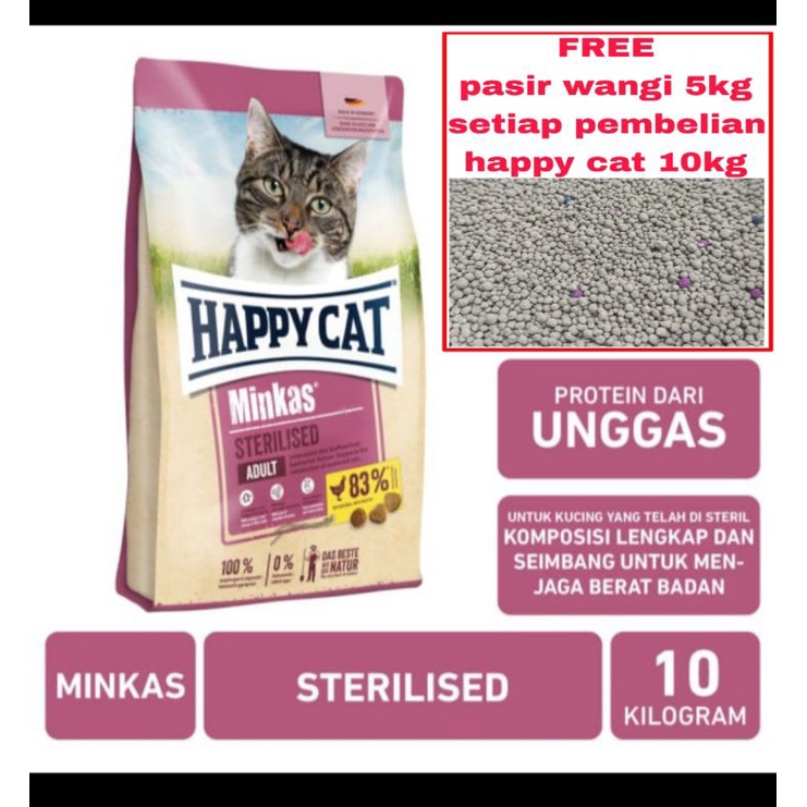 happy cat minkas sterilised 10kg (Ekspedisi) makanan kucing dewasa steril