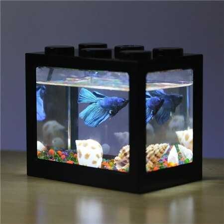 Aquarium Cupang Mini dengan lampu LED Baterai bisa di Cas - Lego Block