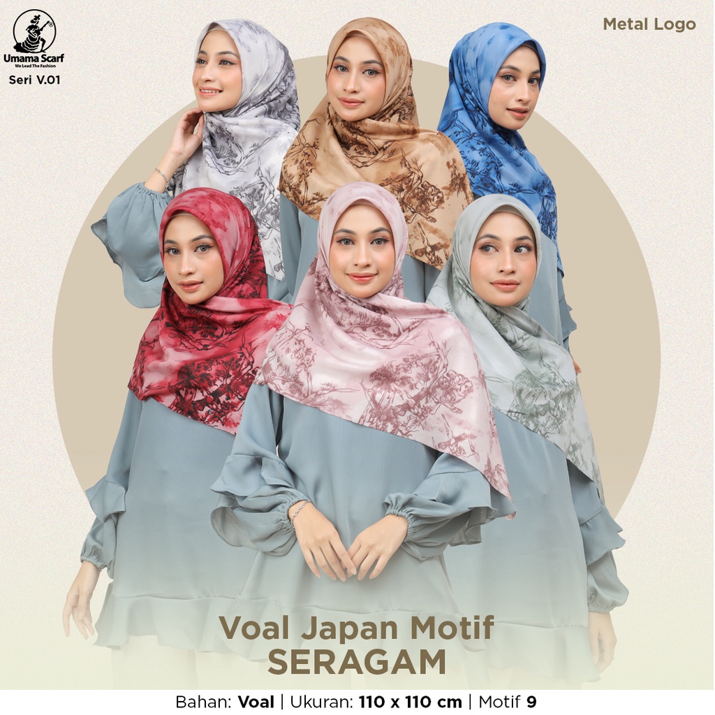 Umama Scarf - jilbab Motif Segi Empat Voal Japan Print Lc DAPET 5 PCS