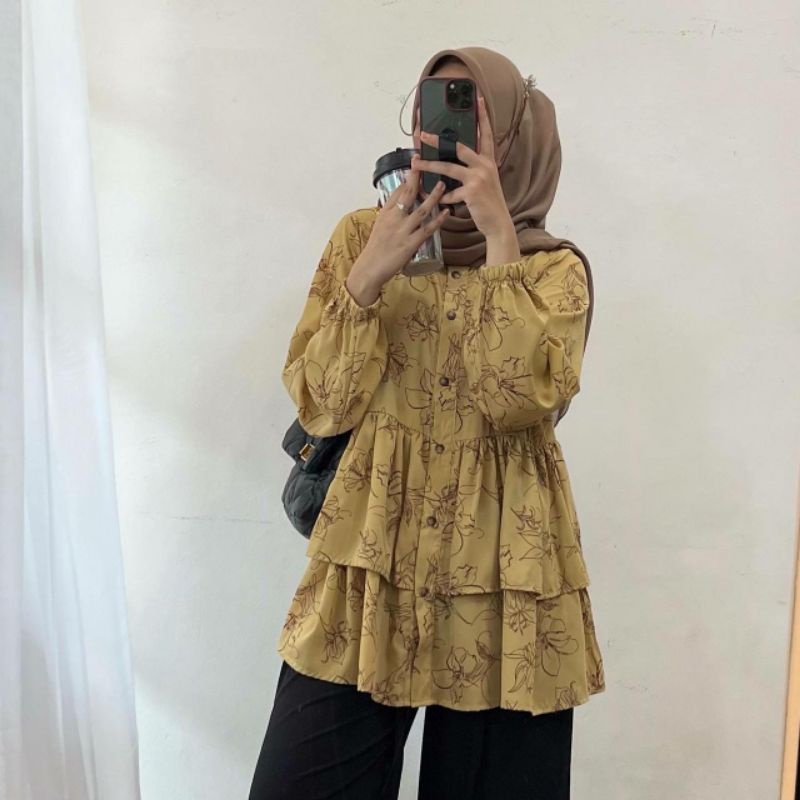 LIVY TOP BLOUSE by Gelis.shop / Village Crinkle Blouse / Blouse Busui Kancing Depan / Atasan Muslim 