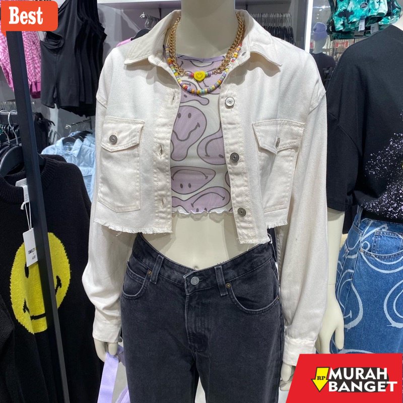 jaket hijaber Jacket Denim White Crop