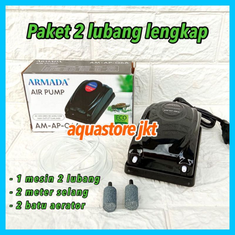 AERATOR 2 LUBANG LENGKAP DENGAN SELANG DAN BATU AERATOR - PAKET AERATOR ARMADA 2 LUBANG LENGKAP