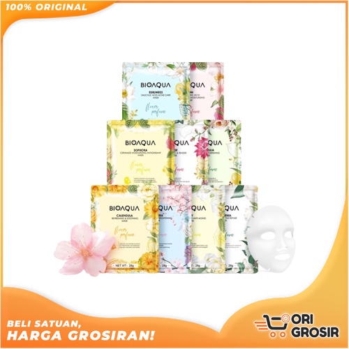 ORI Grosir BIOAQUA Sheet Mask Masker Wajah Flowers Series | Hydrating Essence Face Mask Brightening 