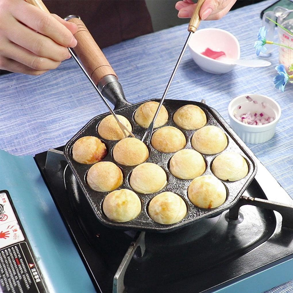 Wajan Takoyaki 12rongga Bola Kecil Kokoh Barbecue Plate Panjang Anti Lengket Handheld Alat Masak Rumah Restoran