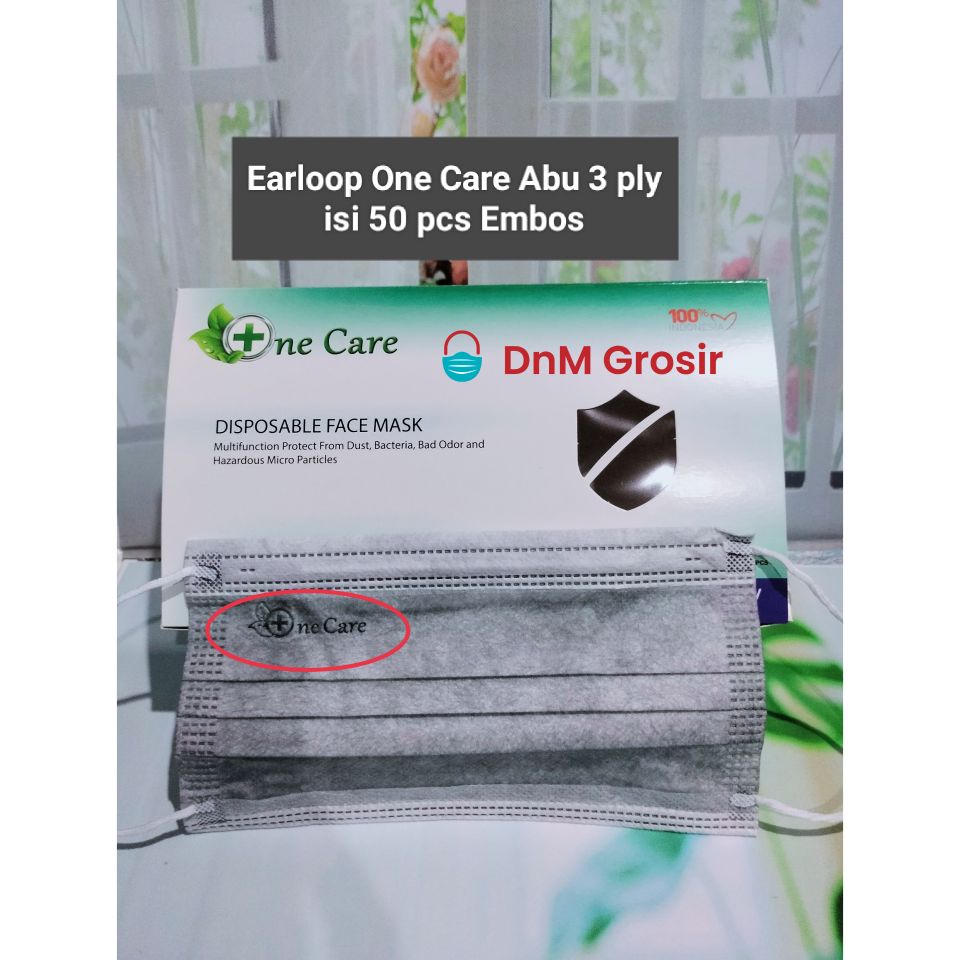 Masker Earloop Abu Ne Care Embos 3 ply isi 50 pcs