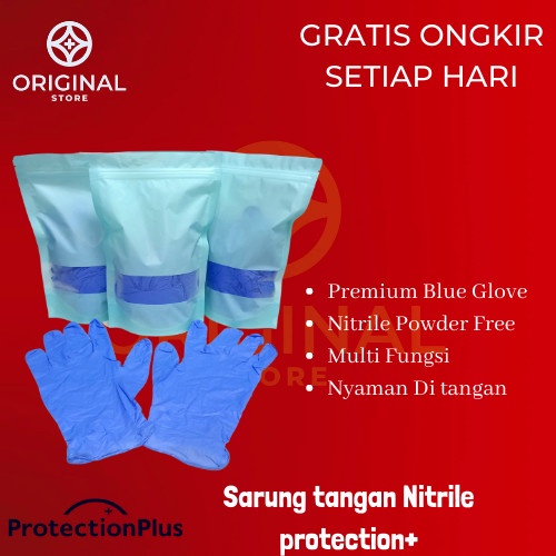 SARUNG TANGAN KARET NITRILE / LATEX GLOVES FREE POWDER Isi 30 Pcs PROTECTION PLUS