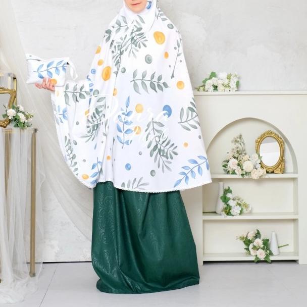New Mukena Zafira Putih Pink Hijau Shabby Chic Katun Adem Danra Hijab - 16