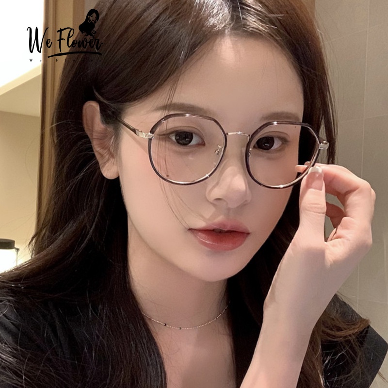 We Flower Kacamata Hitam Bingkai Persegi Warna Hitam Emas Lensa Biru Gaya Korea Untuk Wanita
